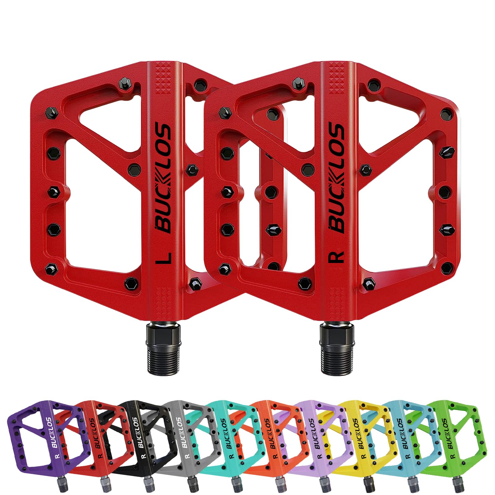 AEYINO MTB Pedals Flat Mountain Bike Pedals Road Large Platform Nylon Non-Slip for Adult Bicycle Gravel/Hybrid Bike 9/16"
