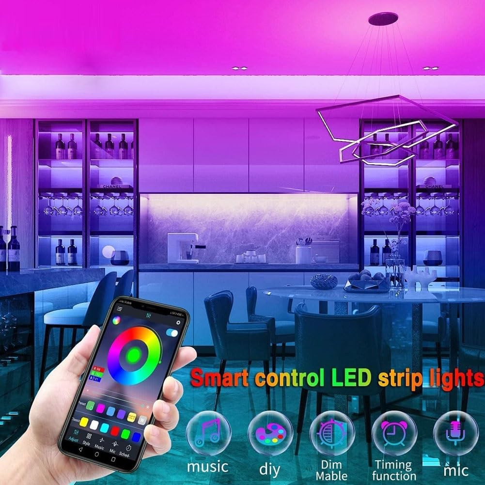 Striscia luminosa a LED per TV, rgb5050 luce di striscia di gioco ambientale con app intelligente e telecomando, striscia di illuminazione ambientale TV modalità musica, striscia luminosa a led per