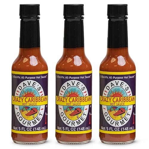 Dave's Gourmet Crazy Caribbean Hot Sauce - Potenciador de sabor multiusos para sopas, salsas, salsas - 3 botellas