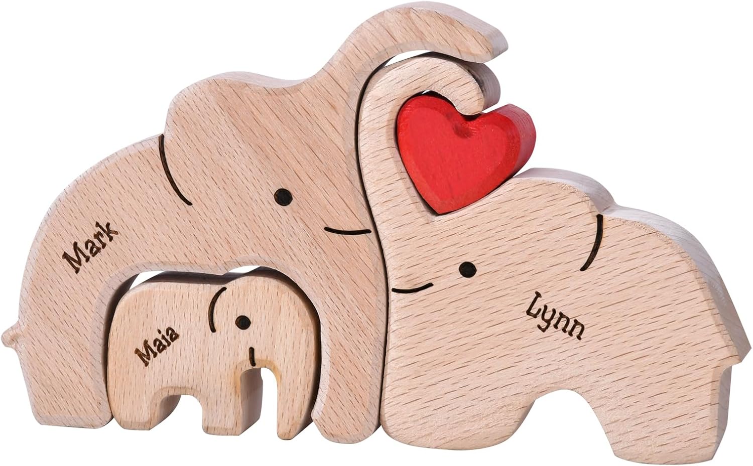 Elephant Family Wooden Jigsaw - Personalized Name Puzzle for Home Decor, Christmas and Thanksgiving Gifts for Moms, Dads, and Grandparents (3 Names)