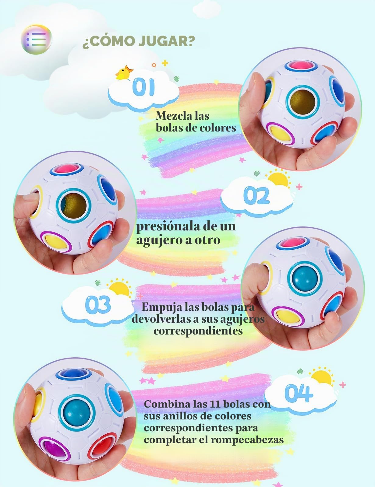 ROXENDA Rainbow Ball Magic Ball, Juego de Habilidad Bola de Rompecabezas - Cerebro Teaser y Bola de Estrés para Niños y Adultos (Blanco)