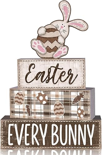 Miniatura 12 de DIYDEC 4 piezas de decoración de mesa de Navidad, árbol de Navidad, letrero de bloque de madera, decoración de bandeja escalonada de Navidad, pieza