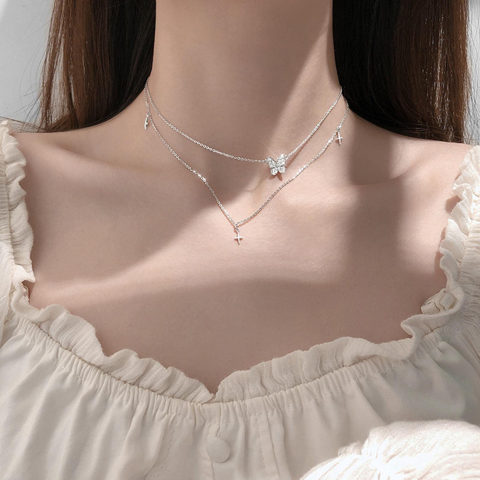 Collana argento 925 farfalla a ciondolo zirconi bianchi collier
