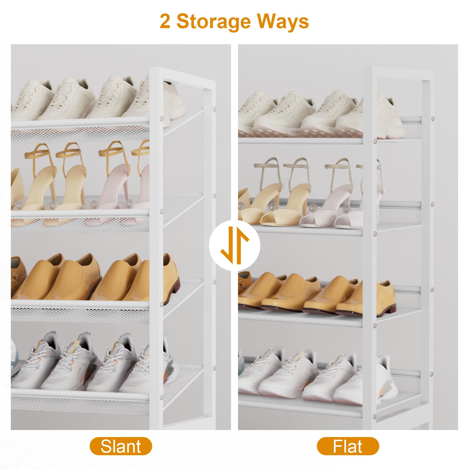 Grande scarpiera organizer per scarpe, in metallo resistente, impilabile, verticale, per armadio, porta d'ingresso, fino a 50-62 paia (bianco, 8 ripiani)