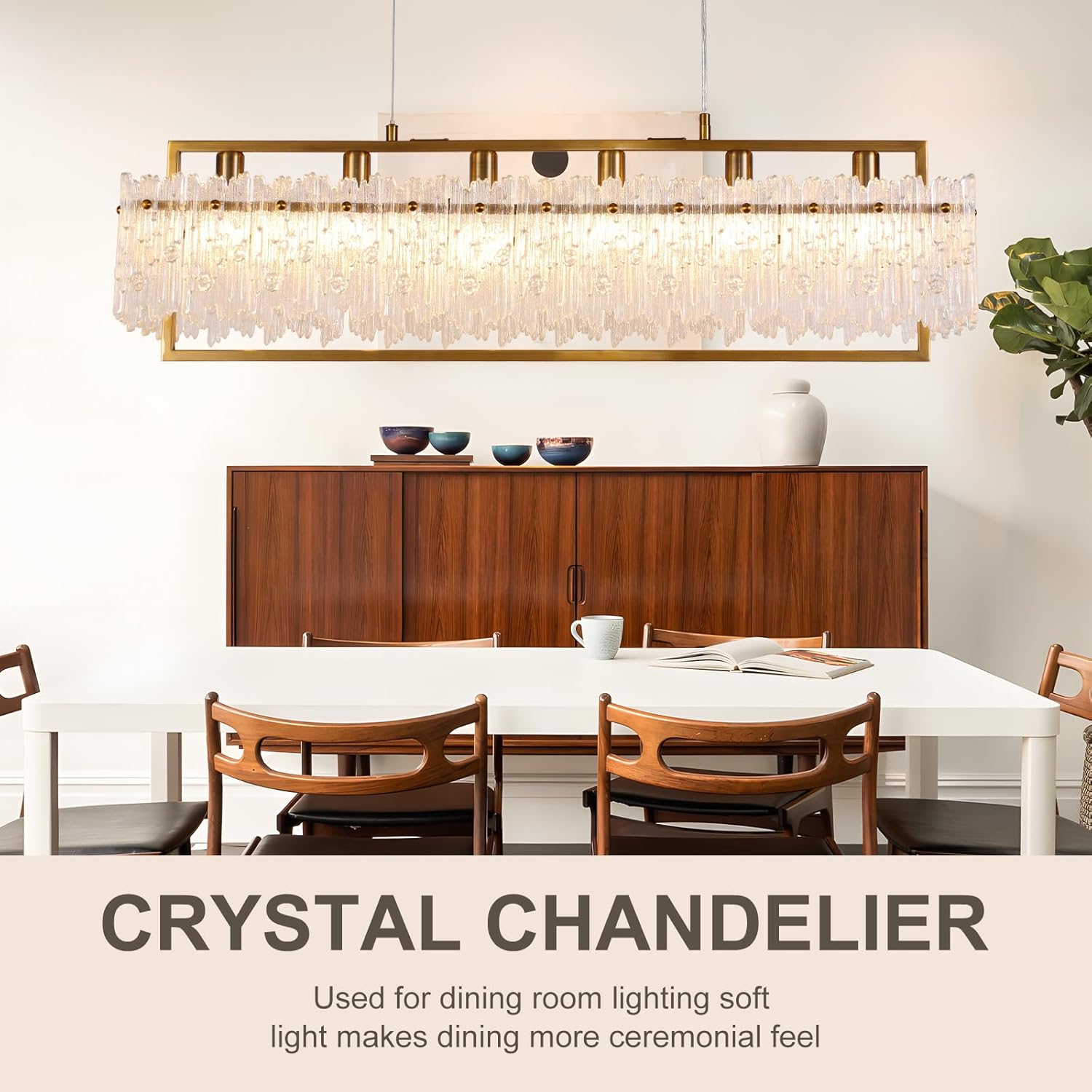 Dining Room Light Fixture 32'' Modern 6-Light Gold Chandelier for Dining Room with E12 Base Compatible with 3000K~6000K (No Bulbs) Linear Farmhouse Lighting for Kitchen Island and Living Room Brass-6 32 inches (6 lights)