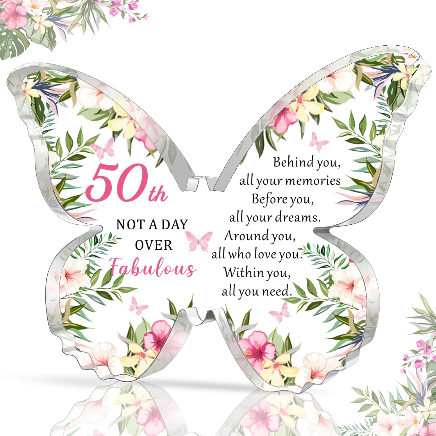 HULALA 50th Birthday Gifts For Women Mum Friend Wife Sister Butterfly Acrylic Plaque 50th Birthday Keepsake Presents Behind You All Your Memories Gift