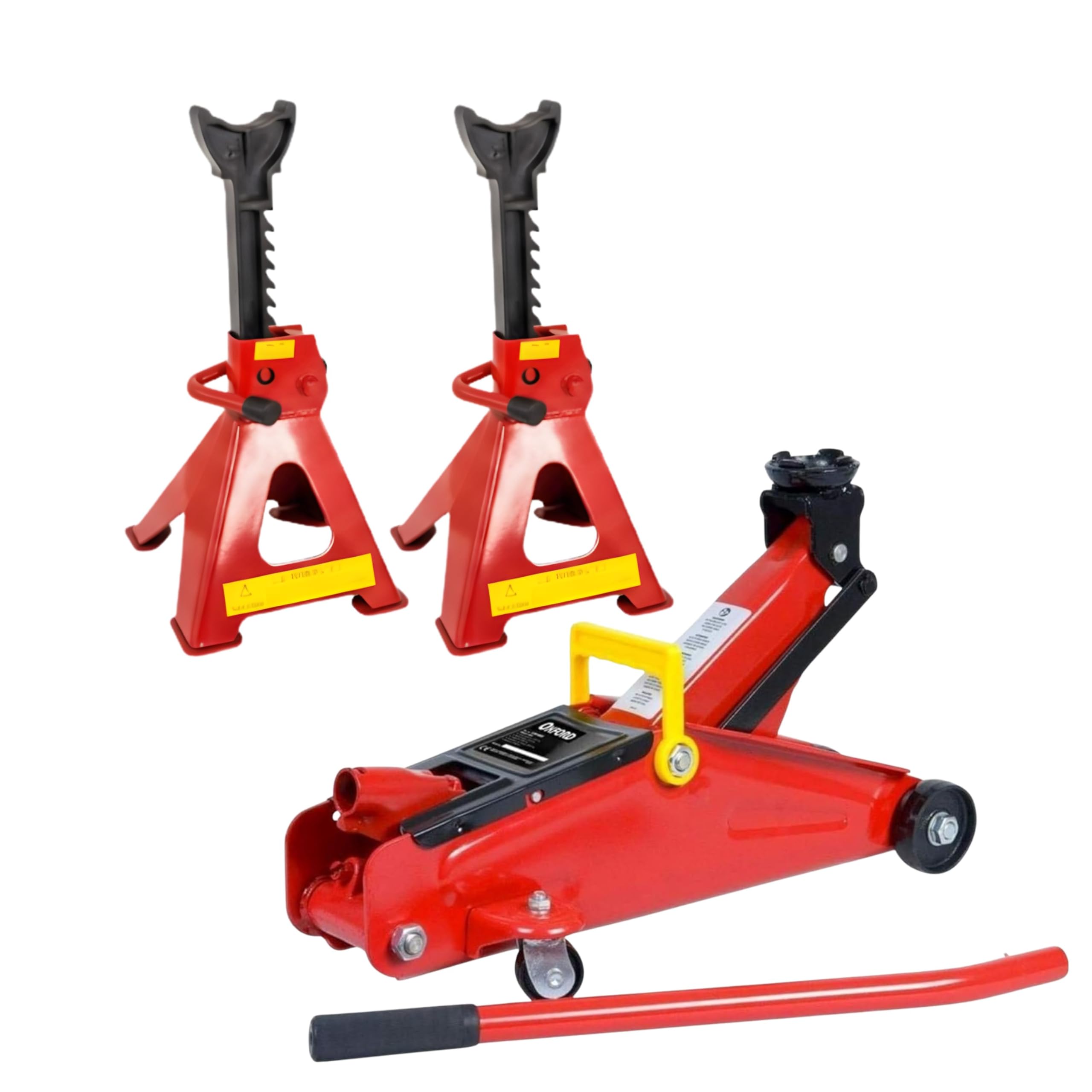 Yasta Cric Idraulico per Auto 2 Tonnellate a Carrello + Coppia Cavalletti Auto 3 Tonnellate Regolabili, Martinetto Sollevatore Professionale per Officina, Set 3 Pezzi