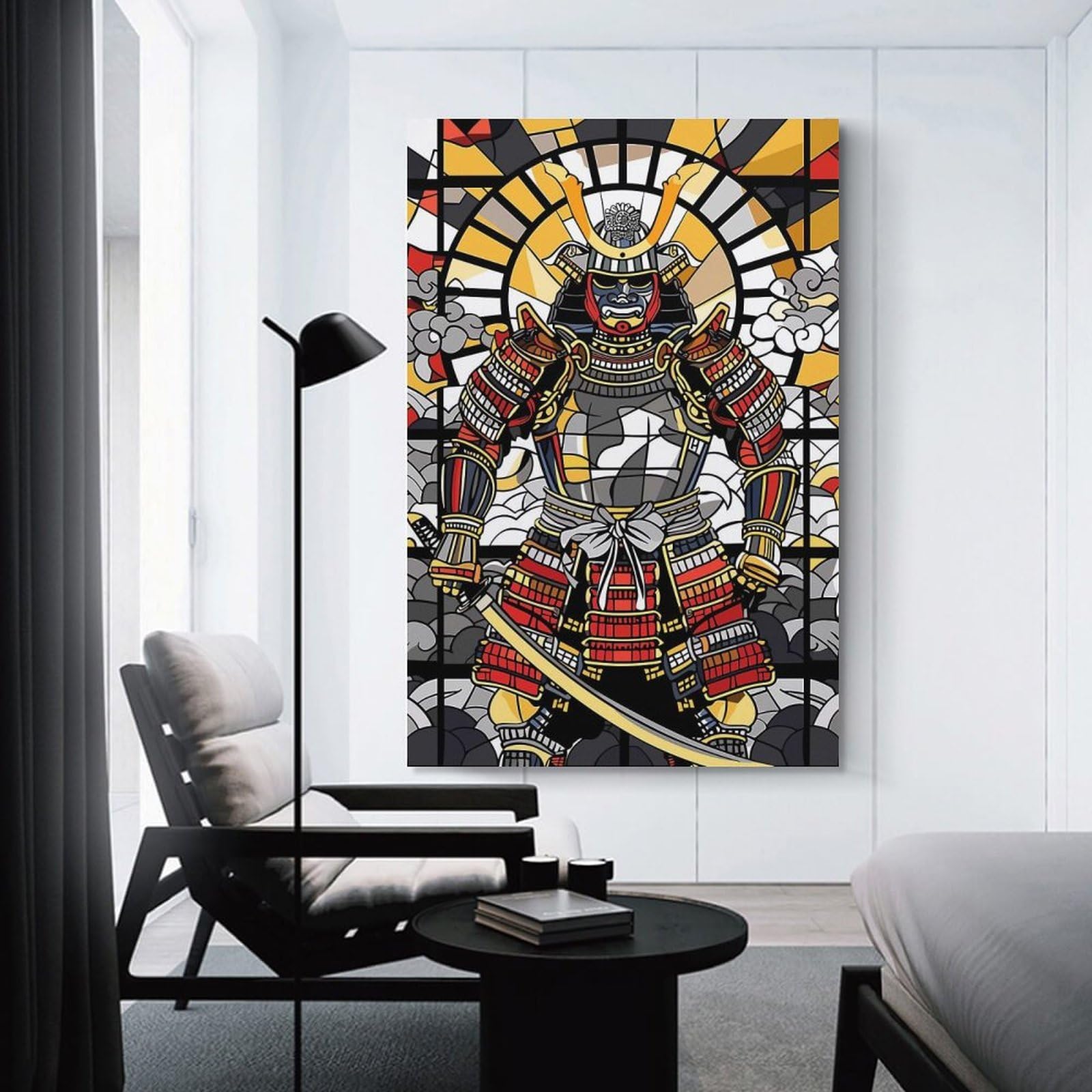 Junmoney Samurai Warrior in Stained Glass Style Canvas Art Print, 20x30inch(50x75cm), for Bedrooms, Workspaces And Everyday Interiors, A Flexible Wall Accent for Shared Spaces