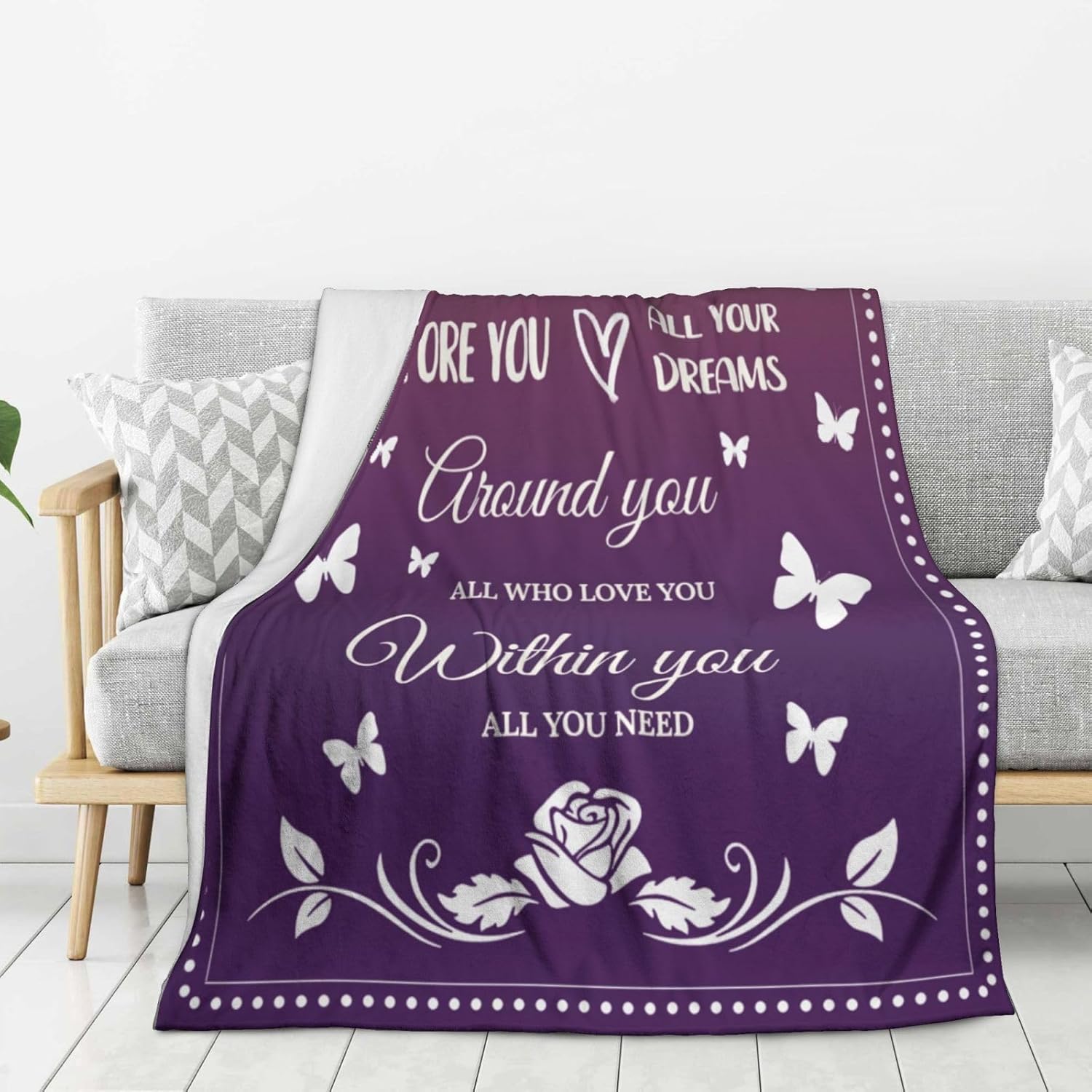 Birthday Gifts for Women Girls Her, Friendship Blanket, Mom Birthday Gifts, Happy Birthday Decorations Throw Blankets, Purple (80"x60")