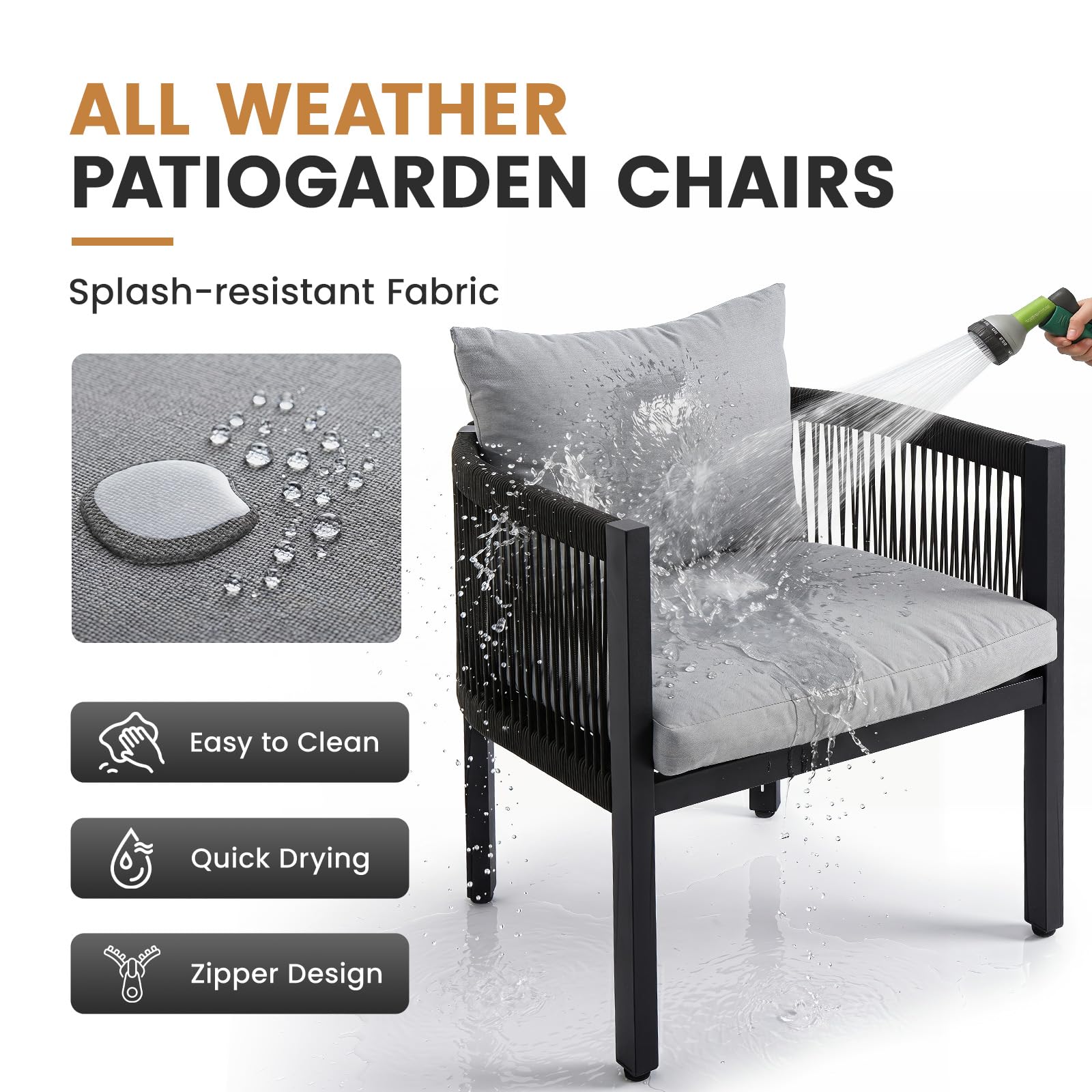 Ya-Home Gartenstühle 4er Set, Loungesessel Outdoor wetterfest, Balkonmöbel Lounge, Terrassenstühle mit Rücken Kissen und Sitzpolster, Gartenmöbel Sessel Rope Design für Garten & Balkon, Grau