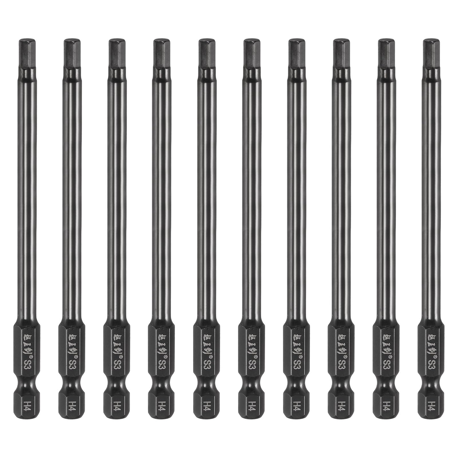 sourcing map 10pcs Hex Head Wrench Drill Bit 4mm(H4) Metric 1/4" Hex Shank 4"(100mm) Length S3 Steel Magnetic Industrial Grade Hexagon Electric Screwdriver Drill Bits