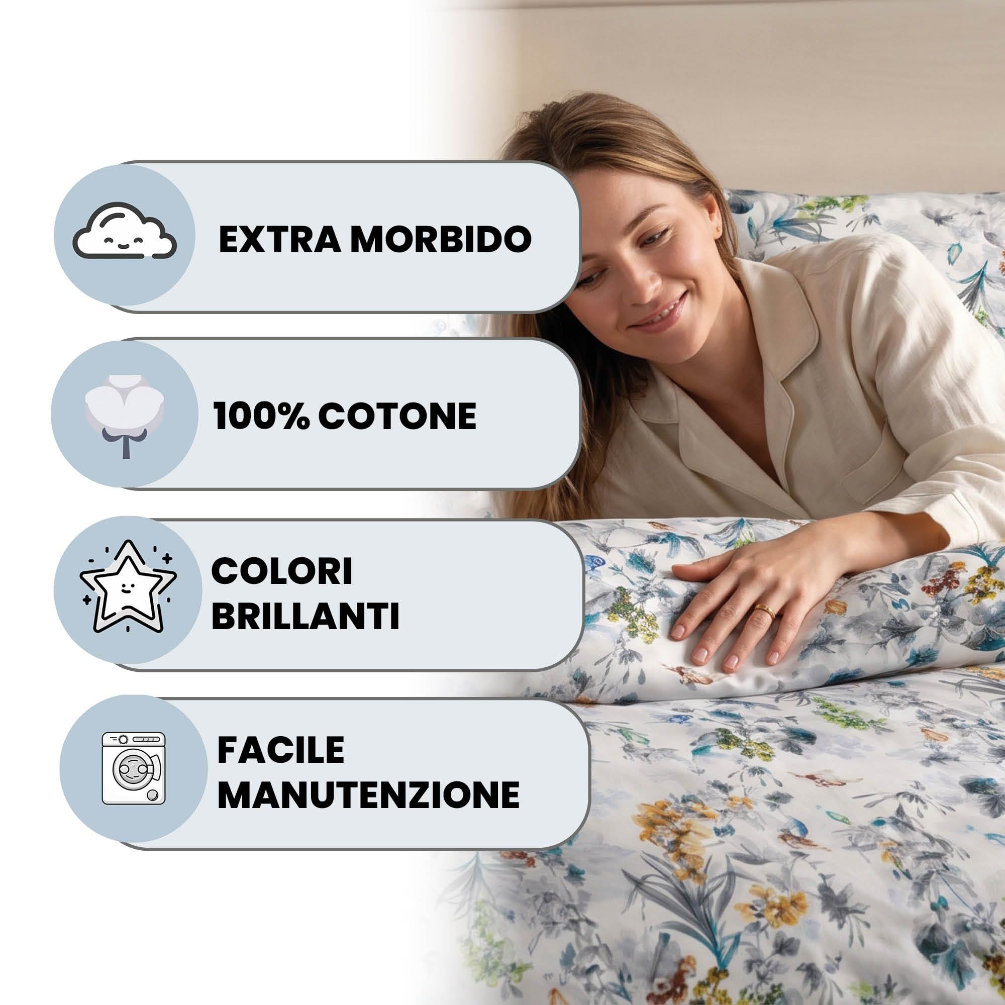 Italian Bed Linen Parure Copripiumino Matrimoniale Aurora - 100% Cotone - Made in Italy - Sacco 250x200 cm + 2 Federe - FLORA