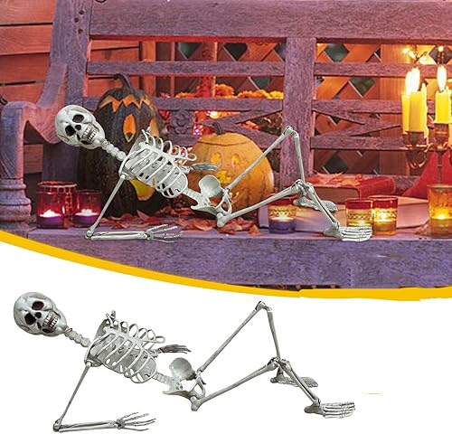 Esqueleto de Halloween de tamaño real de 27.6 in, suministros de casa embrujada de cuerpo completo, accesorio de esqueleto de Halloween, calavera,