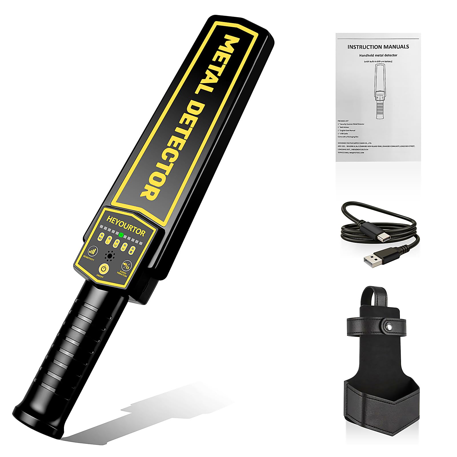 Detector de metales de mano, escáner de seguridad recargable con sensibilidad ajustable, batería integrada
