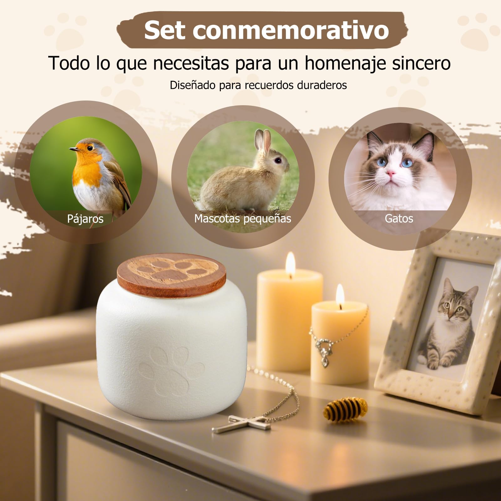 PETCUTE Mini Urnas de Cremación para Cenizas de Perros y Gatos,Urnas de Mascotas para Cenizas de Perros,Urna de Cerámica para Perro,Urna Funerarias para Mascotas,Blanco,180ml