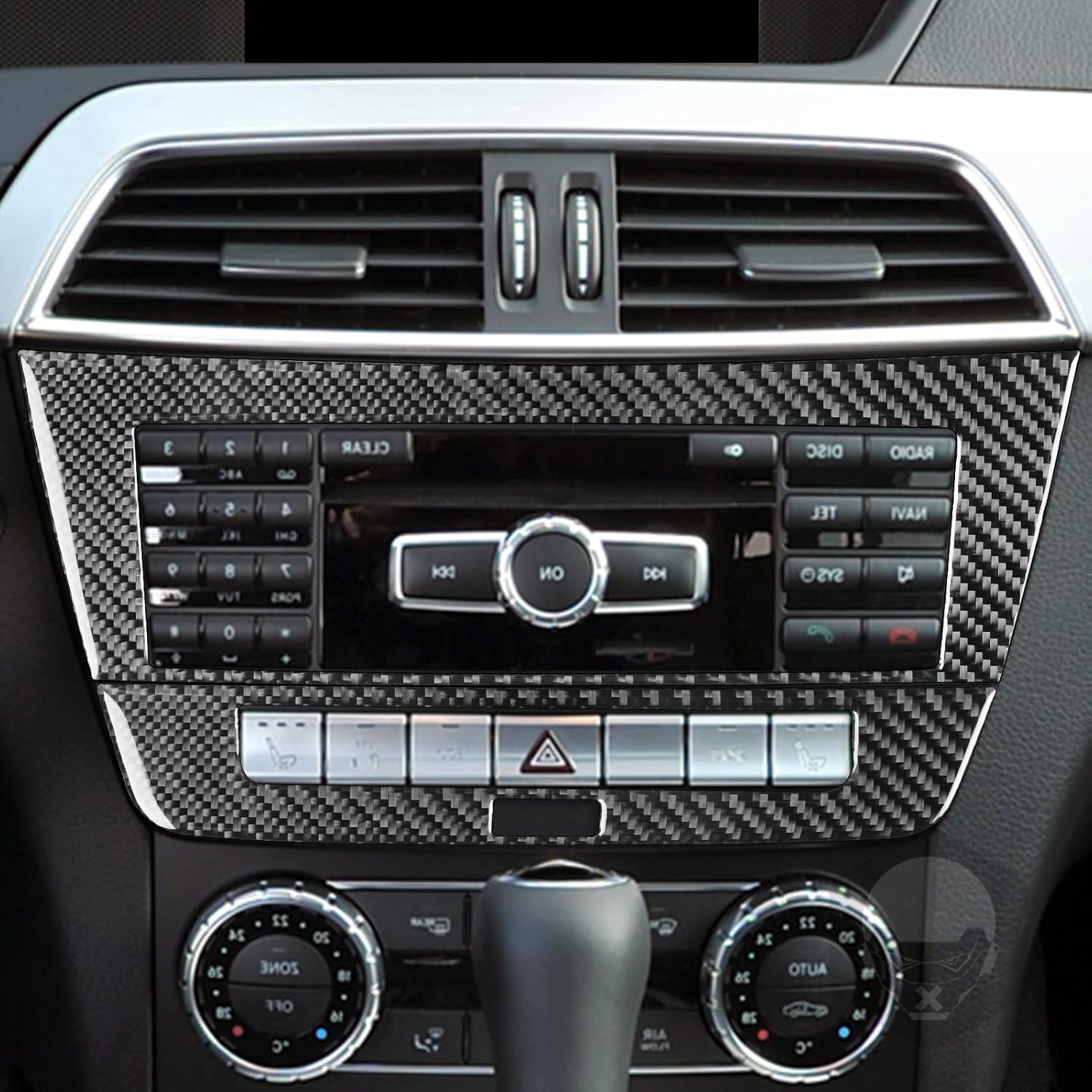 NVCNX Carbon Fiber Compatible with Mercedes-Benz C-Class W204 C250 C300 C350 C63 AMG 2012 2013 2014 Sedan / 2012-2015 Coupe Accessories Car Dash CD Radio Panel Cover Sticker Decal Interior Trim B 2PCs
