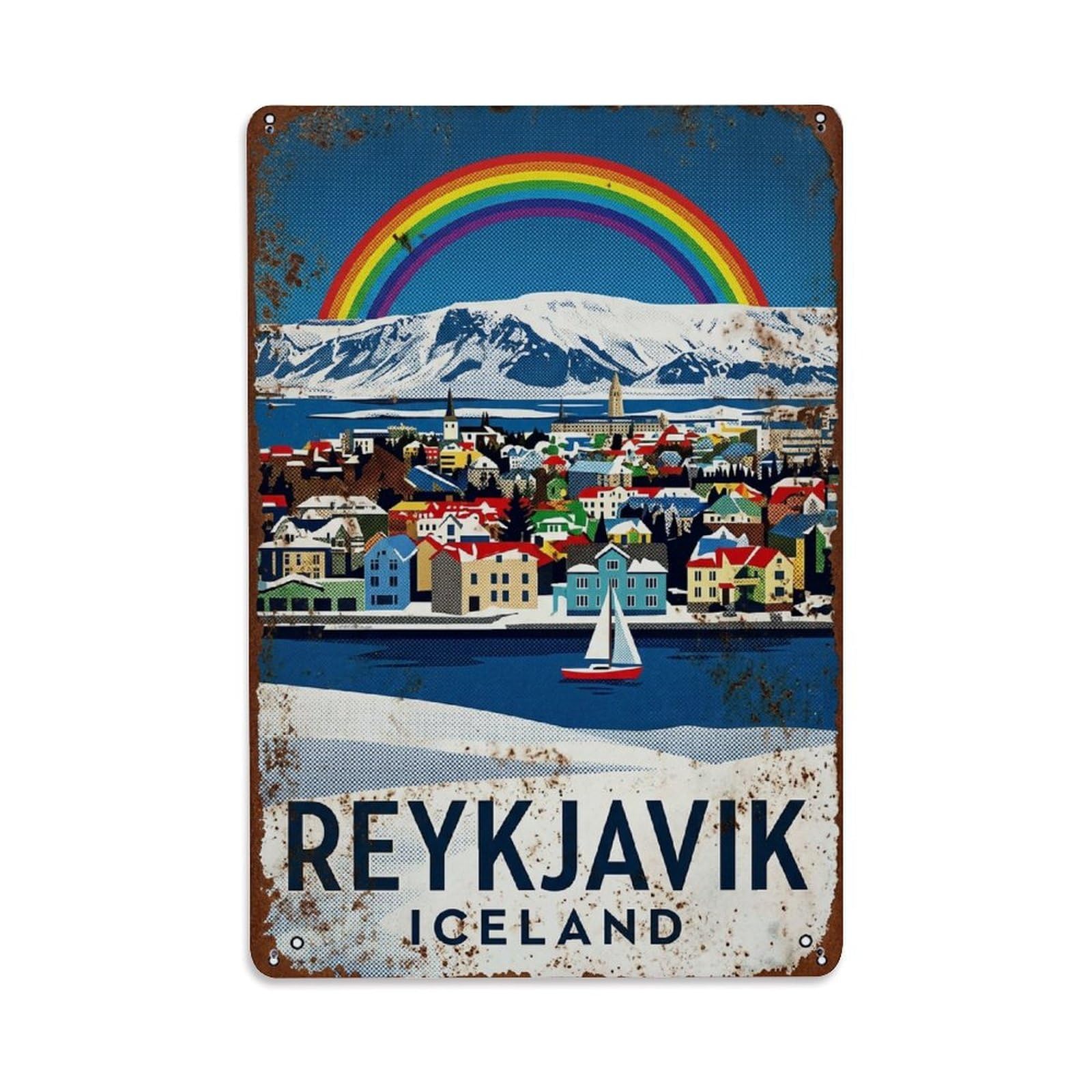 Vintage Travel Reykjavik Iceland Capital Metal Tin Sign Plaque Wall Decor for Cafe, Club Bar, Office, Home Garden Metal Poster 8x12Inch