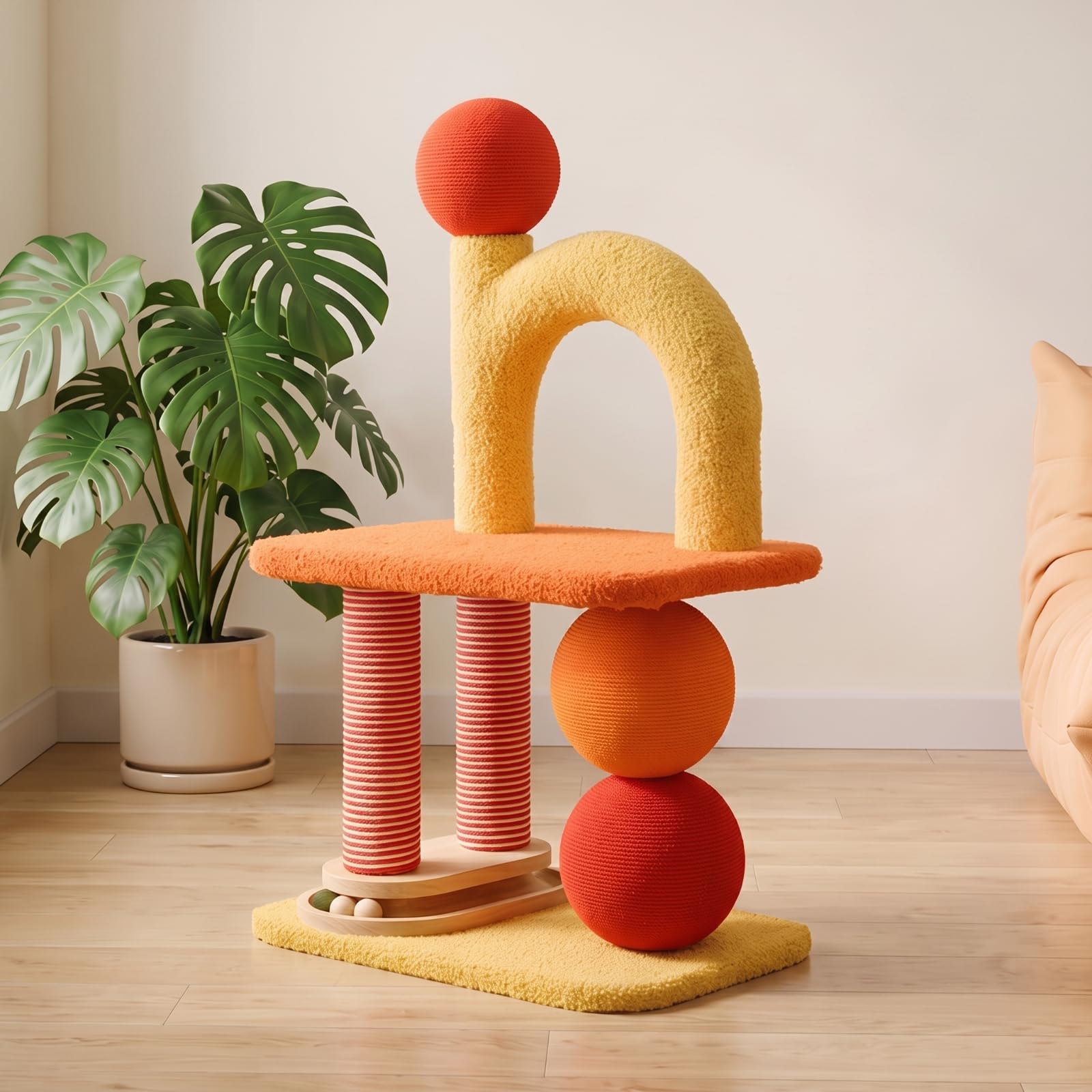 Rascador Multiactividad Mueble Felpa para Interiores, partamentos, Naranja Dopamina