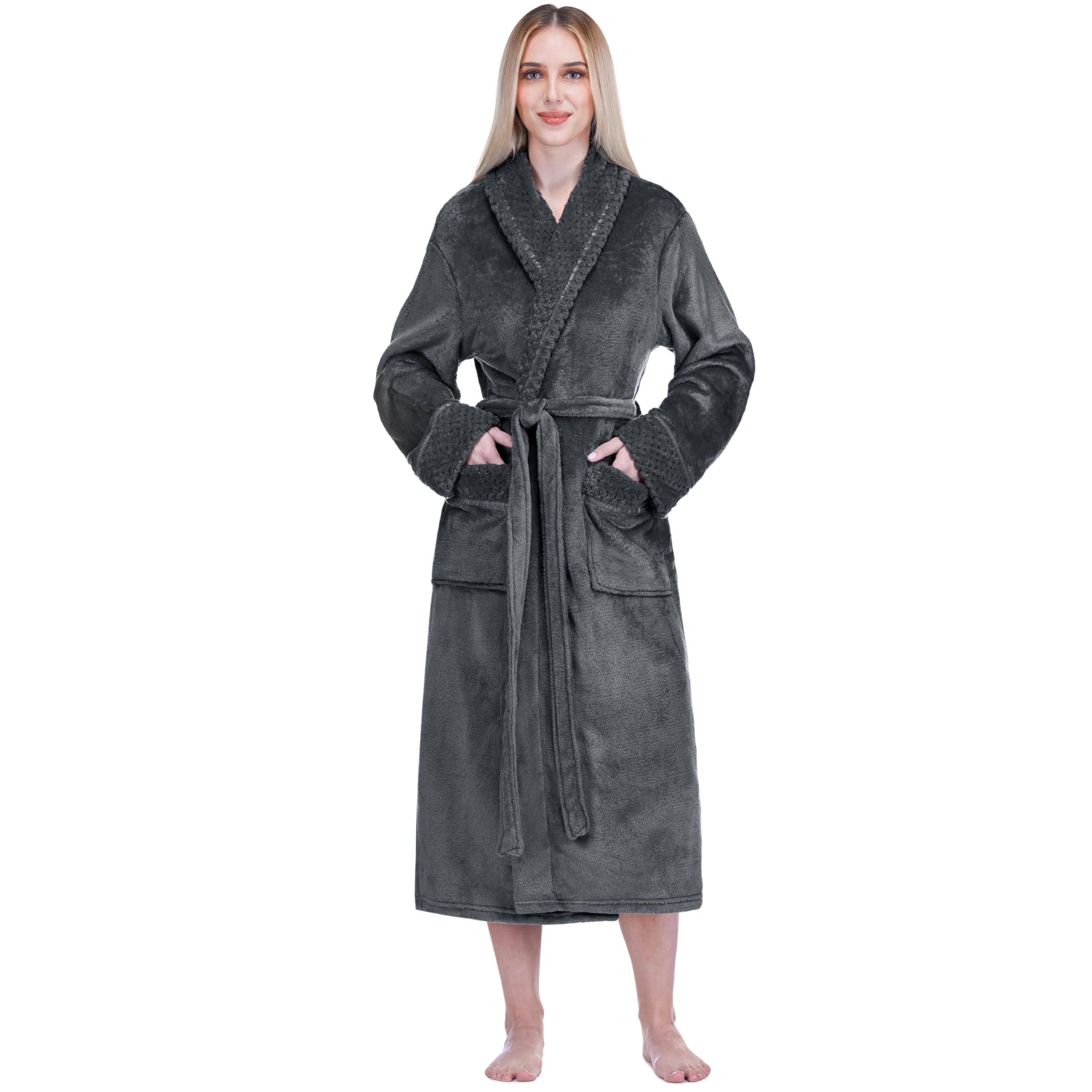 PAVILIA Soft Plush Women Fleece Robe, Cozy Warm Bathrobe, Fuzzy Female Long Spa Robe