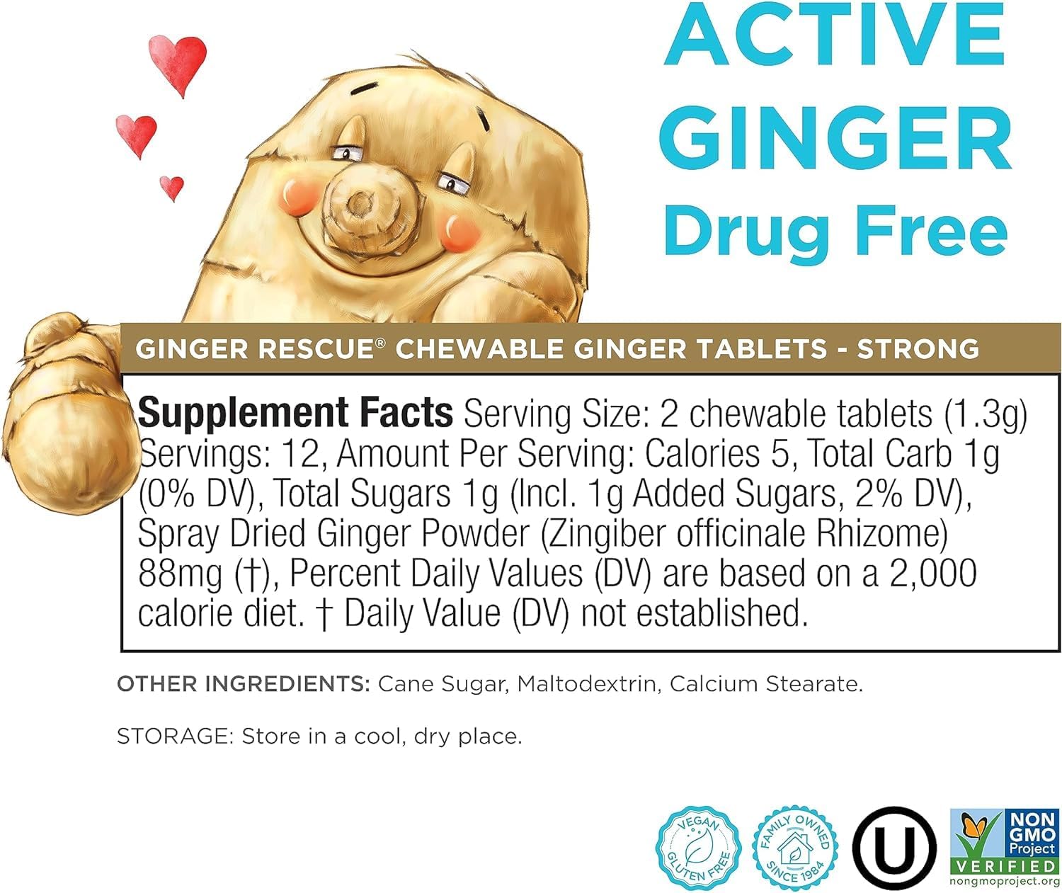 The Ginger People Ginger Rescue Chewable Tablets Drug Free Digestive Health, Strong Ginger Flavor, 0.55 Oz, 240 Tablets, (Pack of 10)