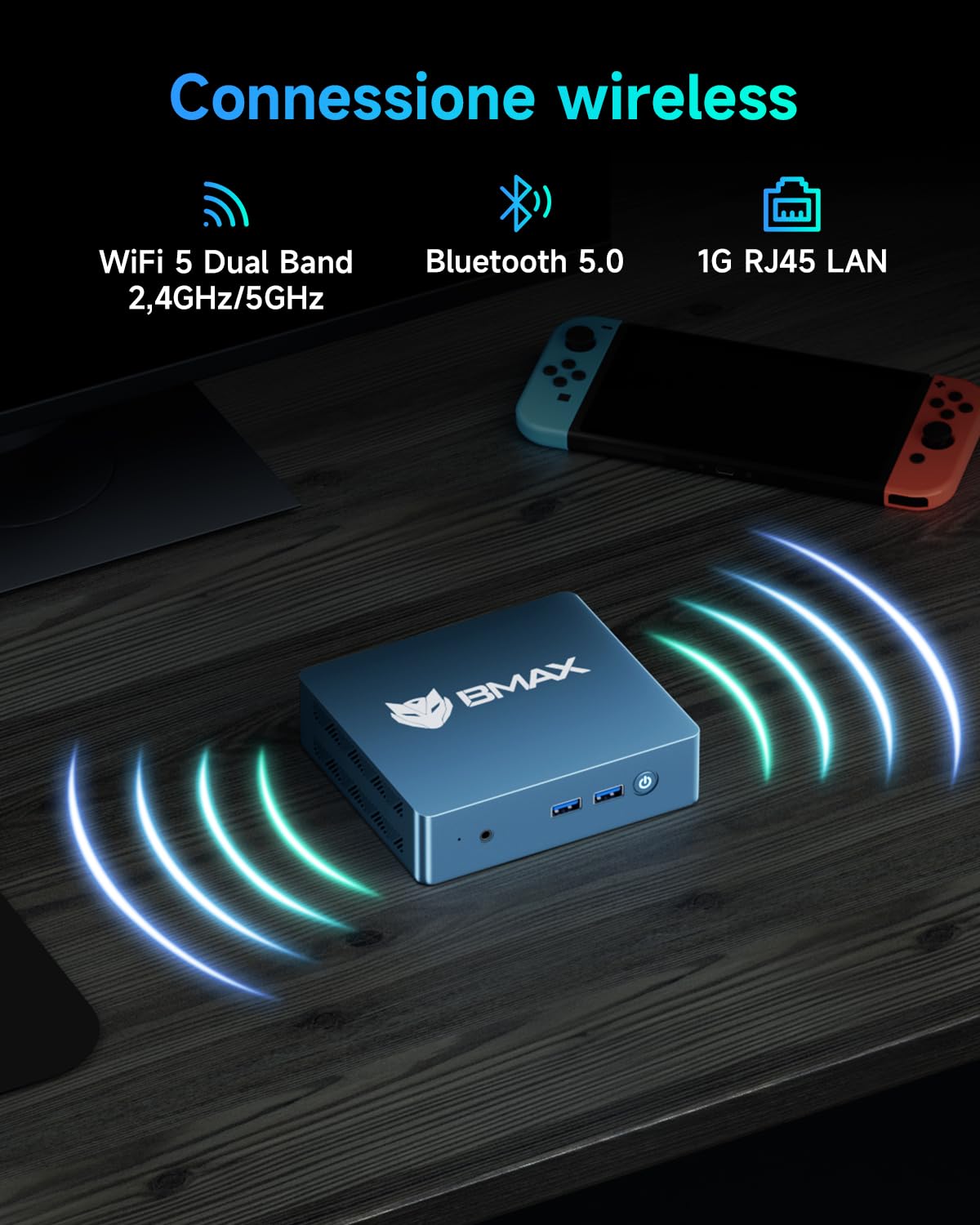 BMAX Mini PC 8GB DDR4 + 256GB NVMe SSD, Mini Computer, Ιntel 5205U (1.9 GHz), Gigabit Ethernet, 4K UHD Dual Display, Dual Wi-Fi, BT 5.0 Office Desktop PC RAM espandibile fino a 64 GB