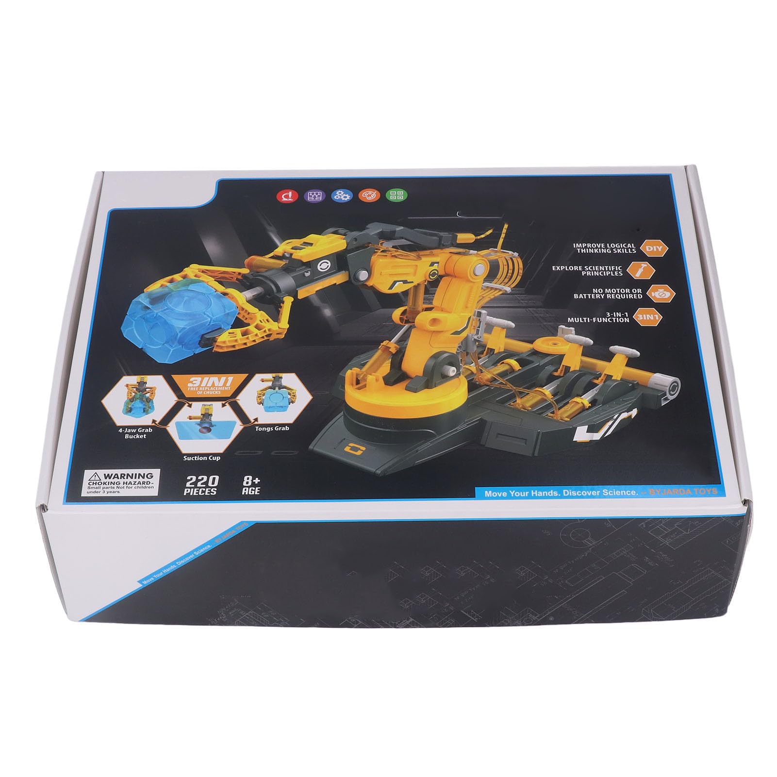 Kit Braccio Robot Idraulico, Giocattolo Braccio Meccanico per (102 giallo) | Non Sono Necessarie Batterie, Principio di Alimentazione Ad Acqua, Base con Rotazione di 270°, Morsetto e Ventosa Inclusi,