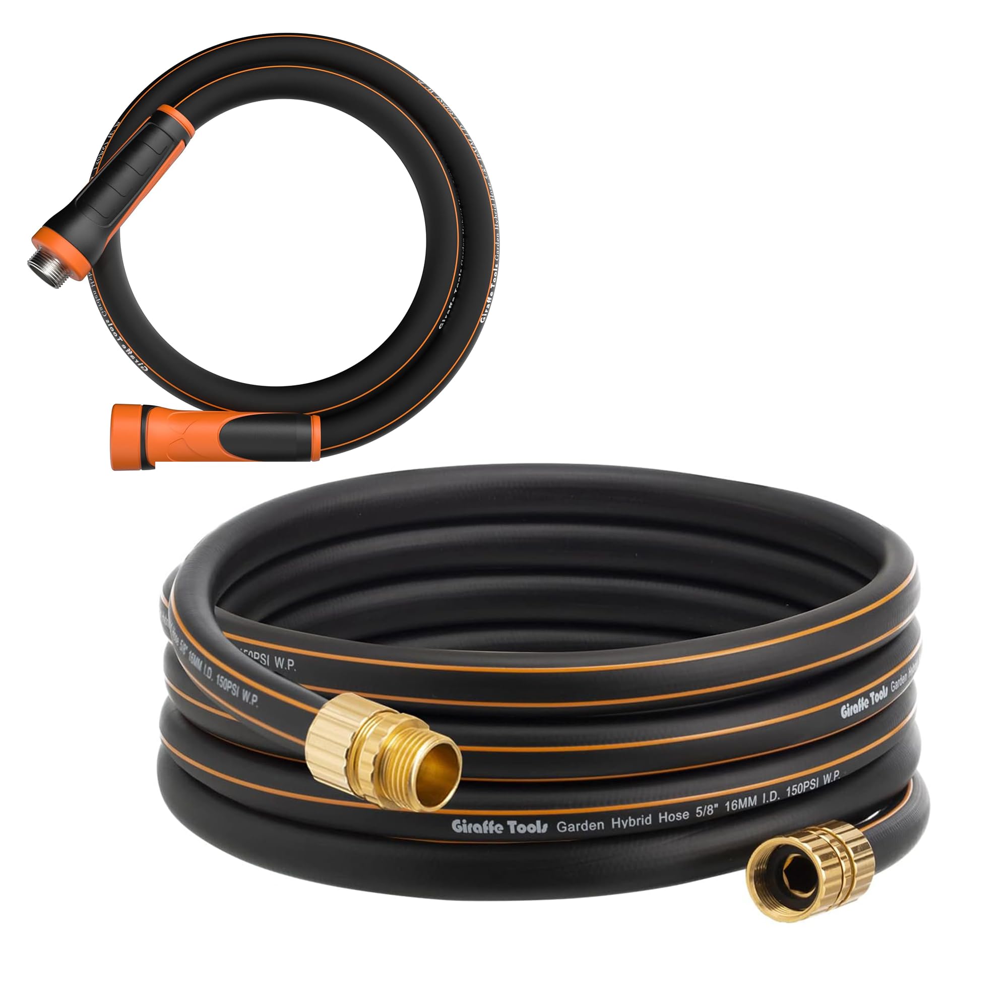 Giraffe Tools Leader Hose 5/8" x 15ft, Custom Length Male Female Fittings, Black Orange and Leader Hose 5/8" x 15ft, Custom Length, Male Female Fittings, Black Orange