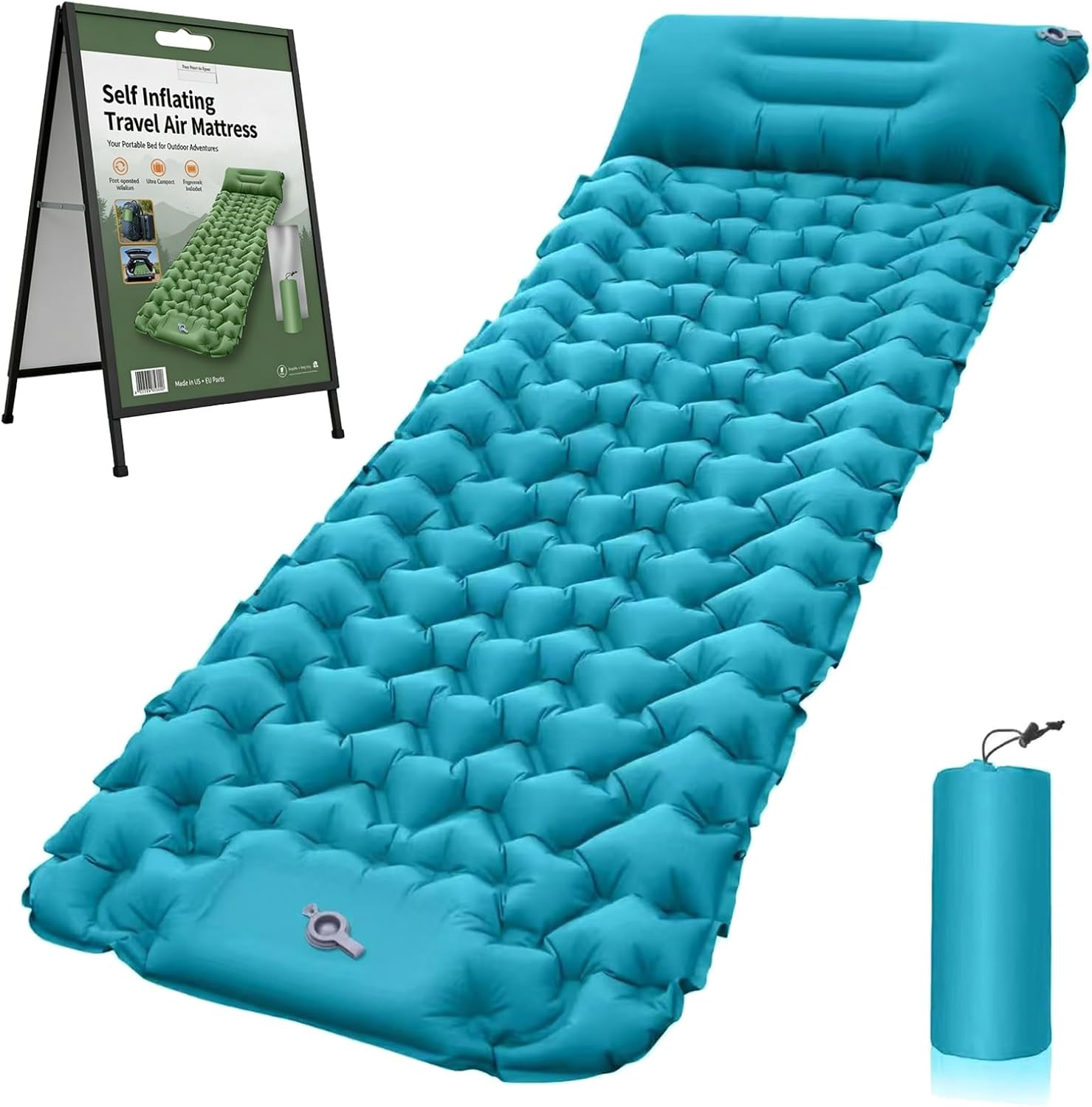 Lounge Mat - Your Portable Chill Zone Self Inflating Sleeping Pad Backpacking Air Camping Mattress Ultralight Memory Foam Travel Bed Built-in Foot Pump Airpad Tent for Car Outdoor Hiking(Khaki)