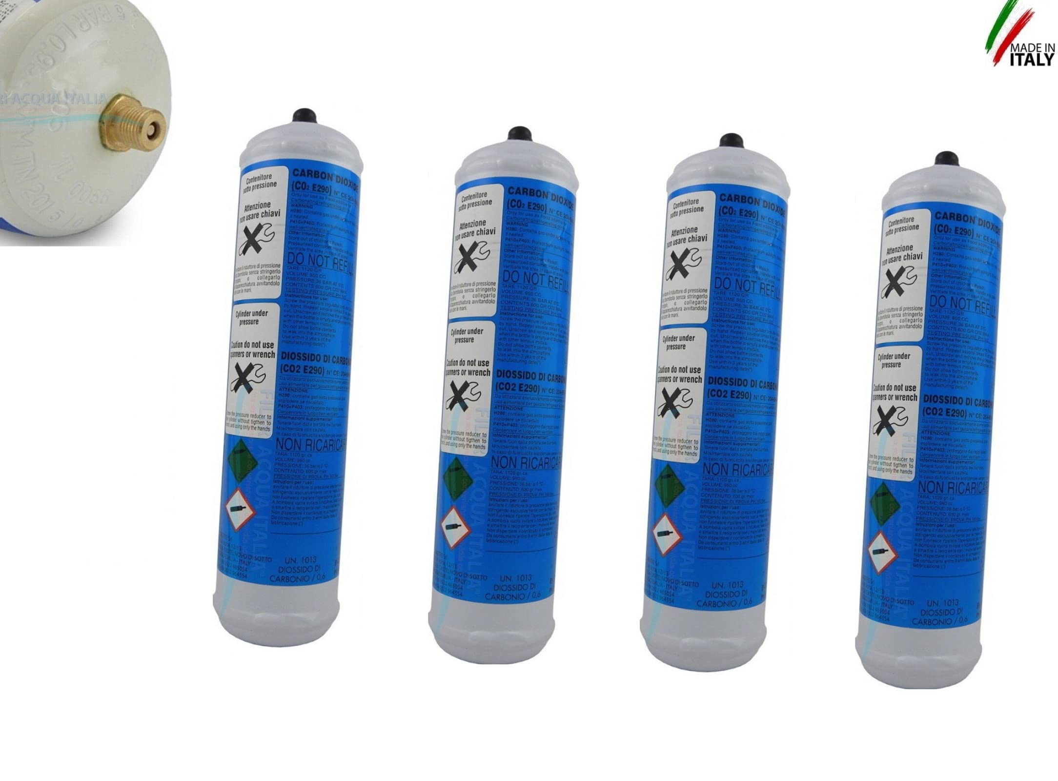 FILTRIACQUAITALIA Lotto 4X Bombole CO2 600g Monouso per Gasatori Domestici E290