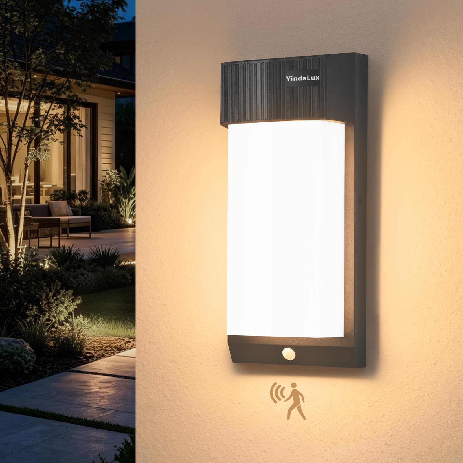 YindaLux Aussenlampe mit bewegungsmelder, IP65 30W LED 3400LM Wandleuchte Innen/Außen, 3000K Modern Lampe mit Bewegungsmelder Aussen, Aluminium Außenleuchte für Terrasse, Eingang, Flur, Anthrazit