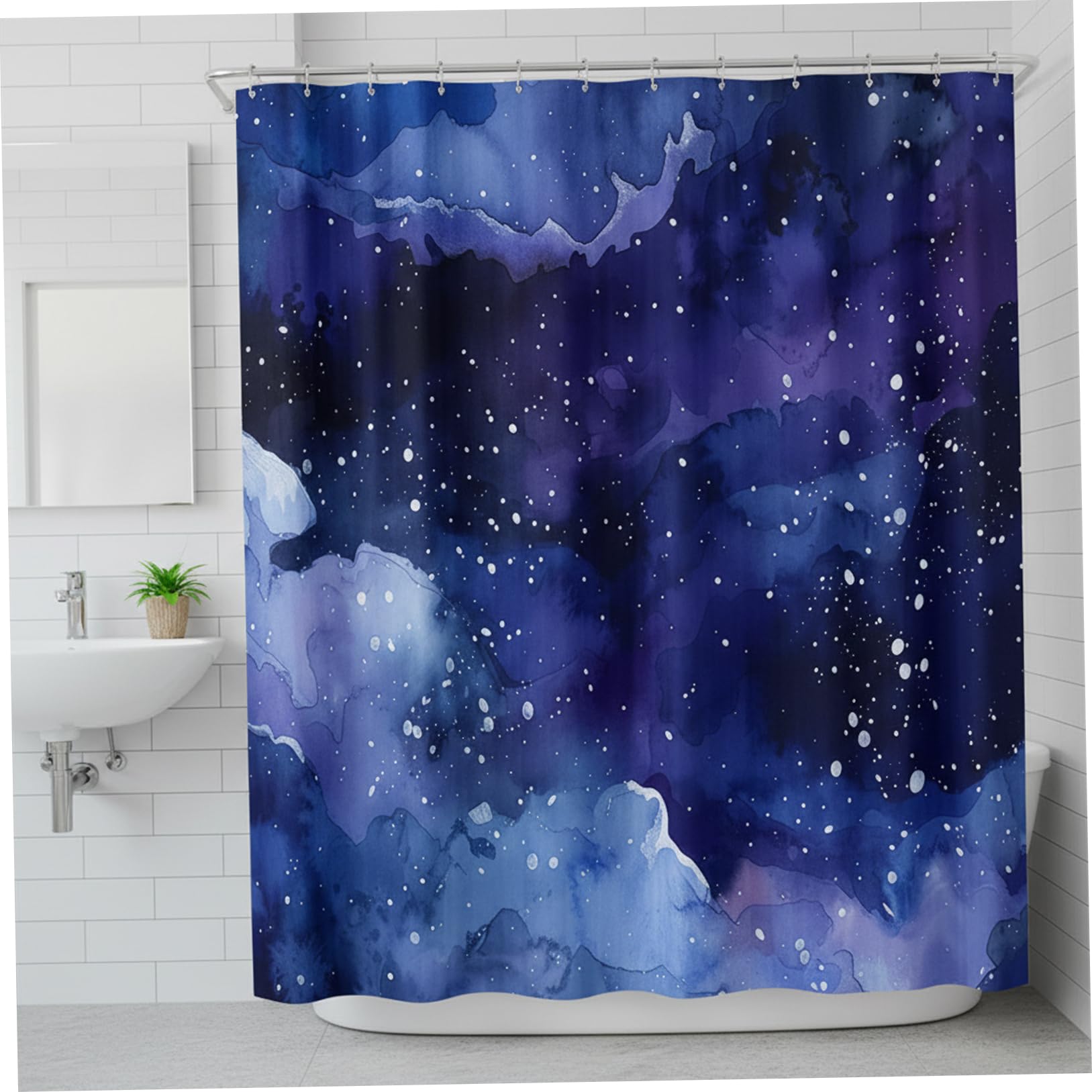 Monwssoe Shower Curtain Sets, Space Shower Curtain 71x71 Inch Waterproof with Hooks Starry Night Showers Curtains for Bathroom