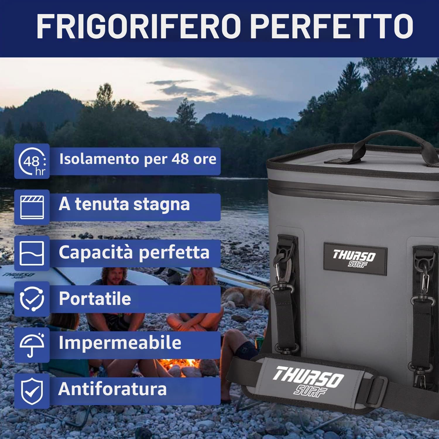 THURSO SURF Borsa refrigerante galleggiante per 24 lattine | Fino a 48 ore di raffreddamento | Impermeabile e con clip di fissaggio per SUP, kayak | Leggera e portatile per campeggio, spiaggia