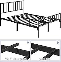 Vista 53 de Yaheetech Base de cama individual con plataforma de metal, base de colchón con cabecero y estribo, no necesita somier, almacenamiento debajo
