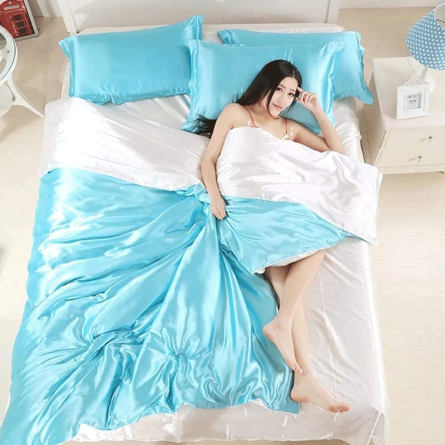 Ensembles de literie en soie naturelle et parure de lit Queen coloris 01 pour chambre