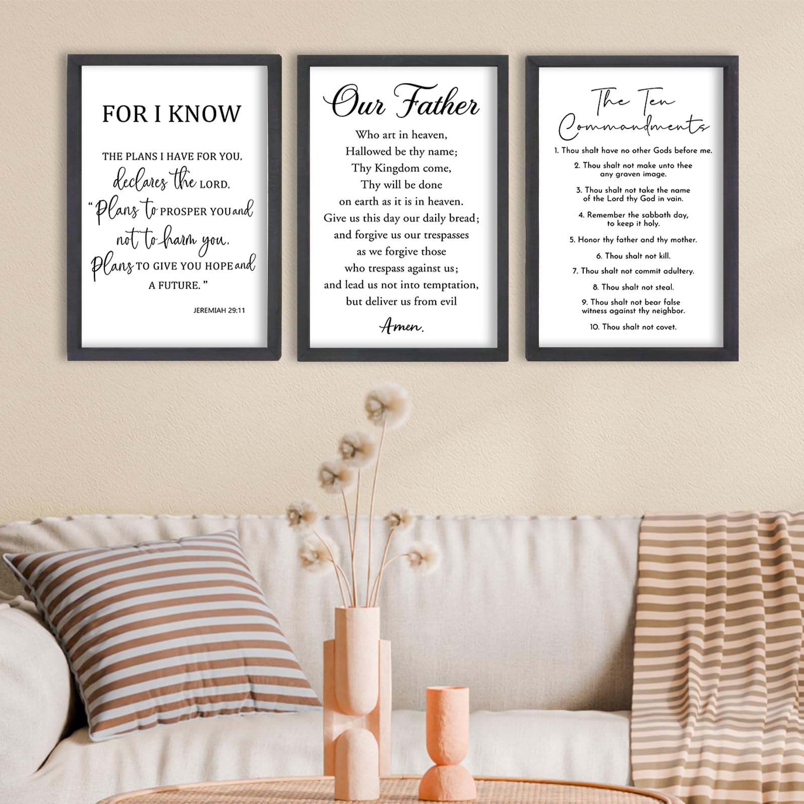 FZMHASLWW Lot de 3 panneaux chrétiens avec citations inspirantes en bois - 40,6 x 27,9 cm - Noir