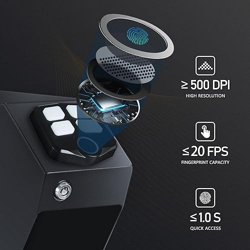 Miniatura 5 de Dalmbox Caja fuerte para pistola de huellas dactilares montada para pistolas, tapa de apertura automática, caja fuerte biométrica para pistola de