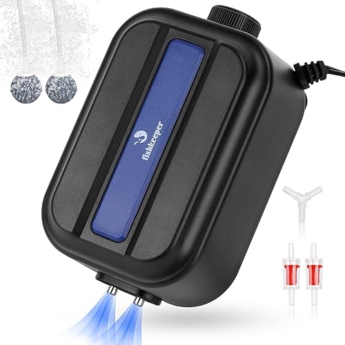 Bomba de aire para acuario, aireador de tanque de peces ajustable de doble salida de 8 W, burbujeador de oxígeno silencioso de 130 GPH con piedra de