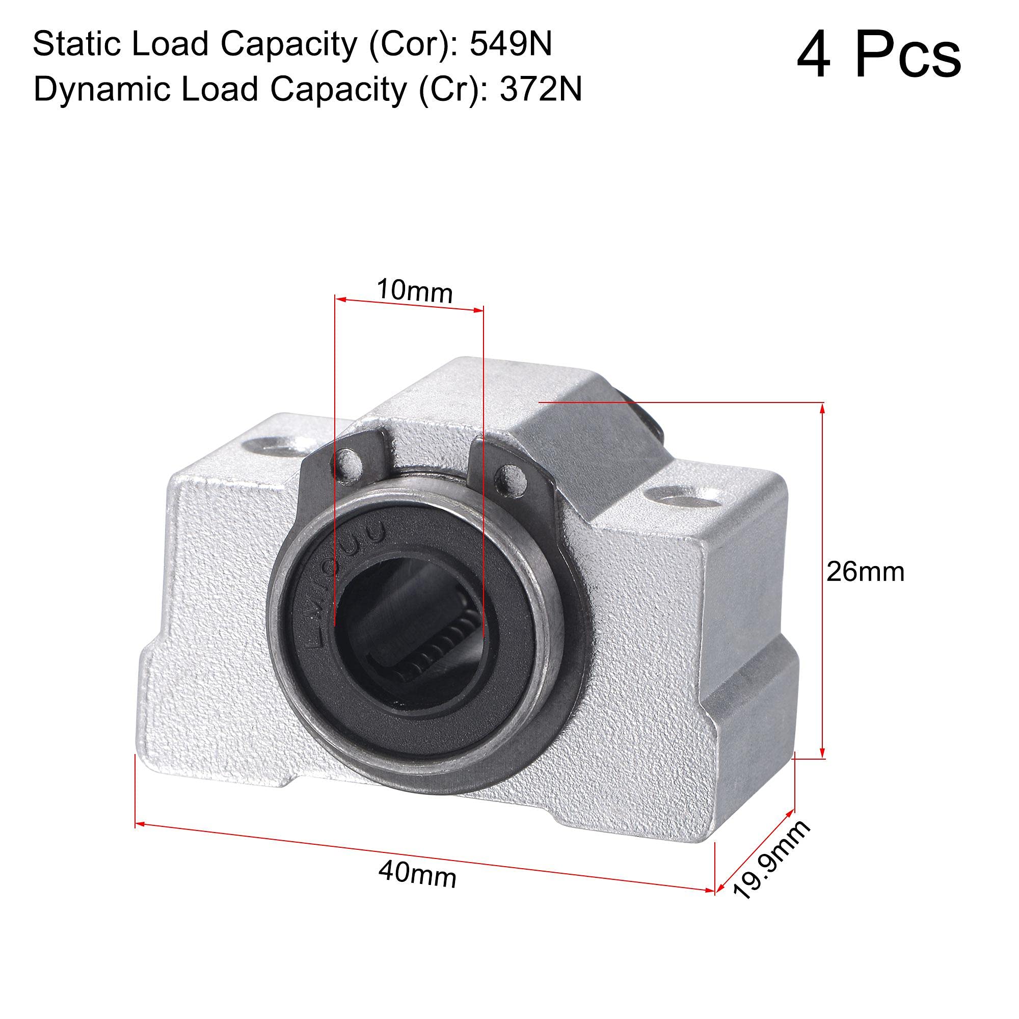 sourcing map SCV10UU Linéaire Bille Roulement Coulissants Blocs Unités 10mm Alésage Diamètre 4pcs
