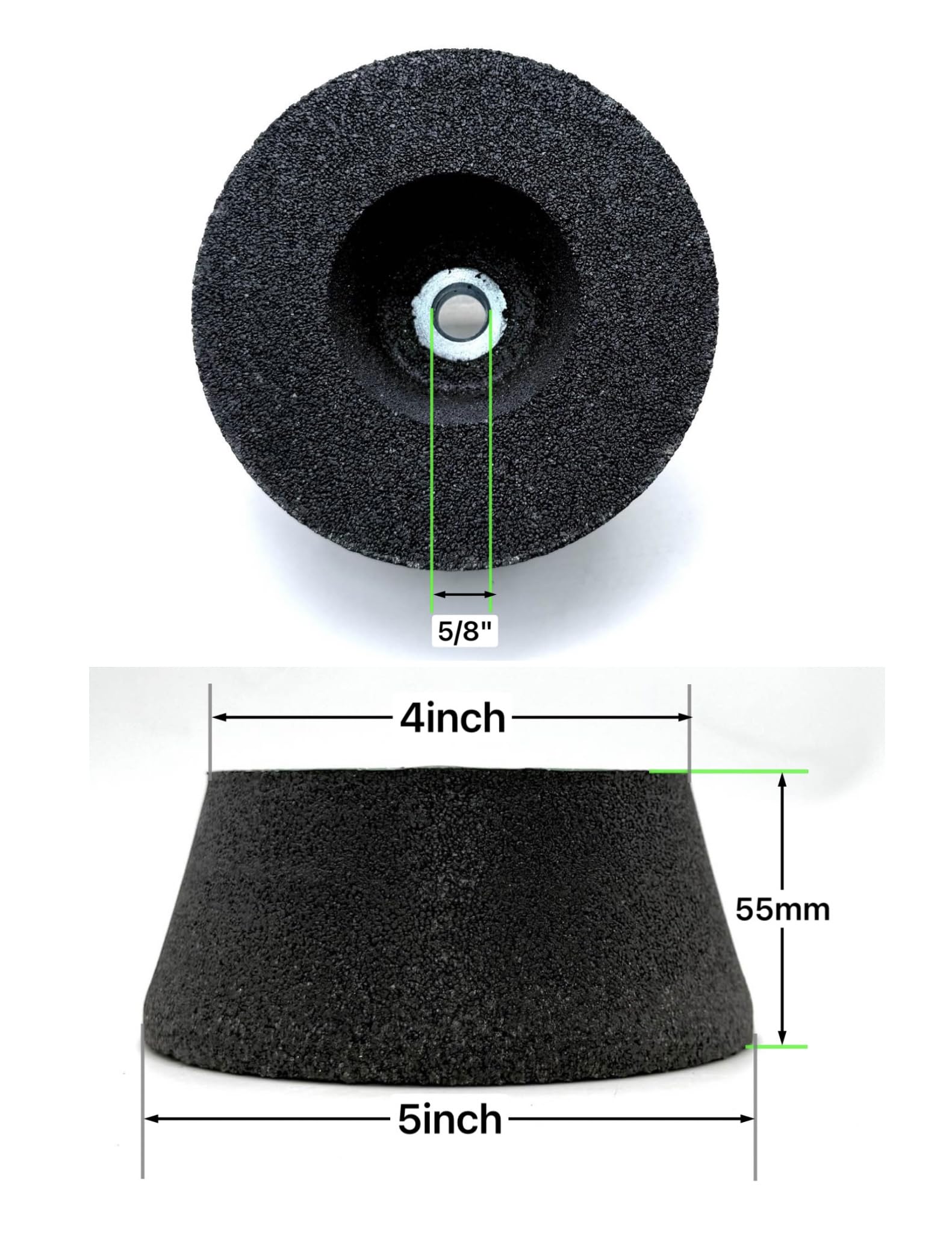 Piedra de molienda de copa con rosca de árbol para moler granito 5X2X5/8-11 (paquete de 1) (SiC negro, grano 100)