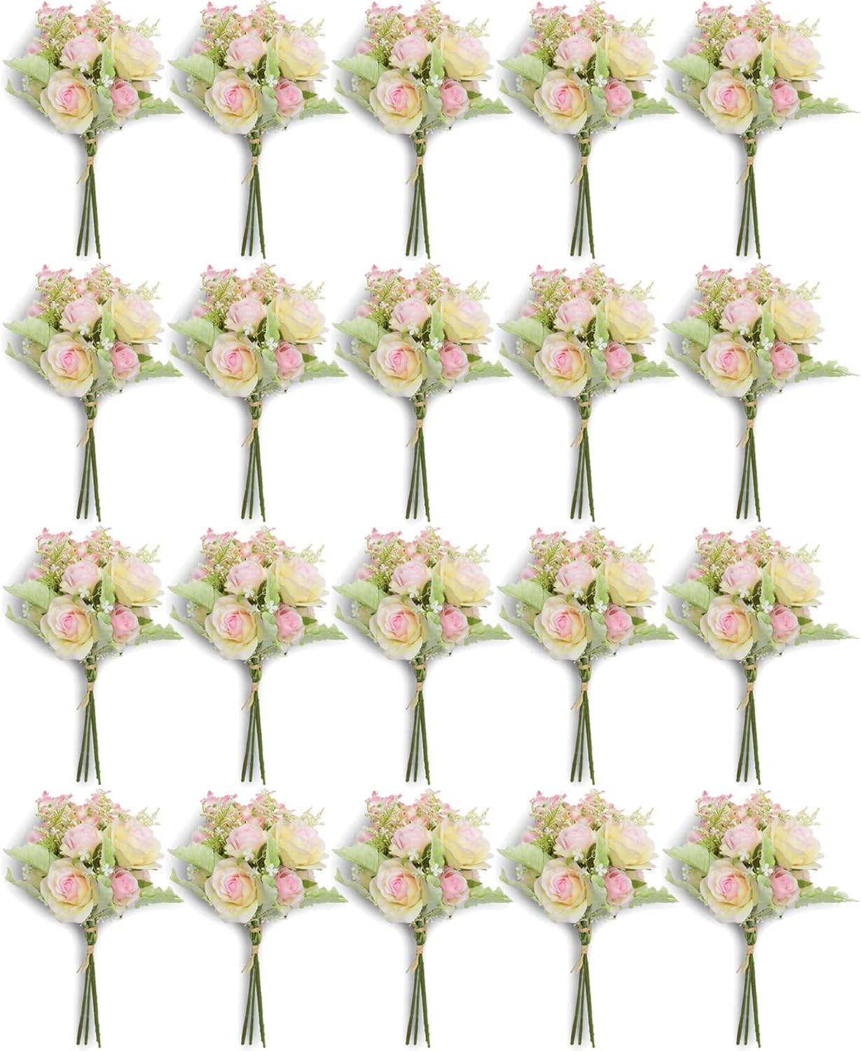 20 Pack Pink Flower Bouquets – Bulk Floral Arrangements and Table Centerpieces for Wedding and Baby Shower - Artisan Crafted Decoration Piece - Pink Flowers for Gifting