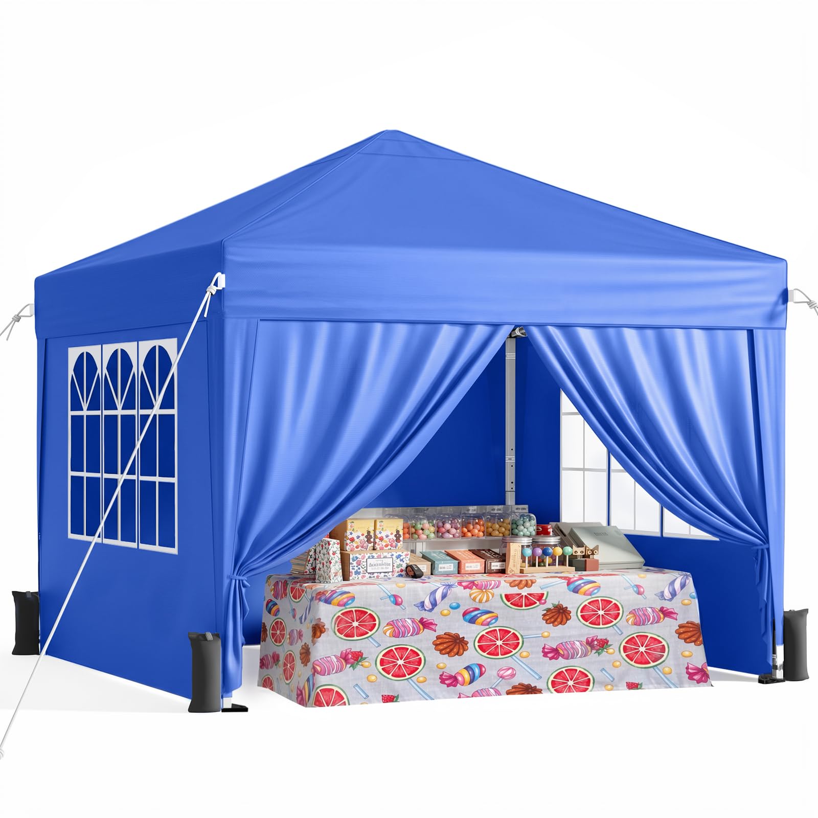 Driftalia Pop Up Gazebo with Sides 3m x 3m, Easy Setup Waterproof Gazebo with Carry Bag and Sandbags for Parties, Festivals, Outdoor Activities - Blue