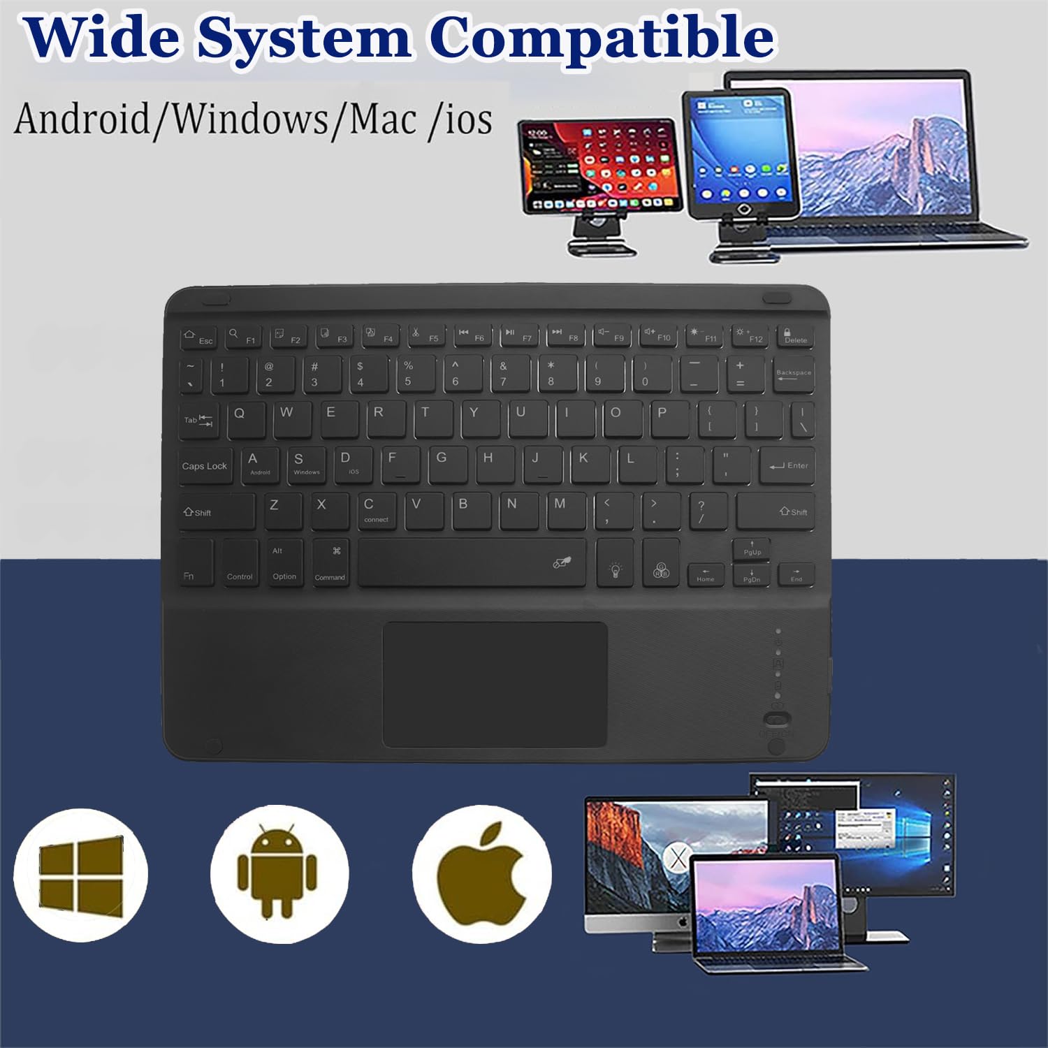 Teclado Bluetooth inalámbrico, teclado ultradelgado de 10 pulgadas con retroiluminación de 7 colores con panel táctil, teclado portátil inalámbrico inalámbrico inalámbrico Bluetooth portátil para 2
