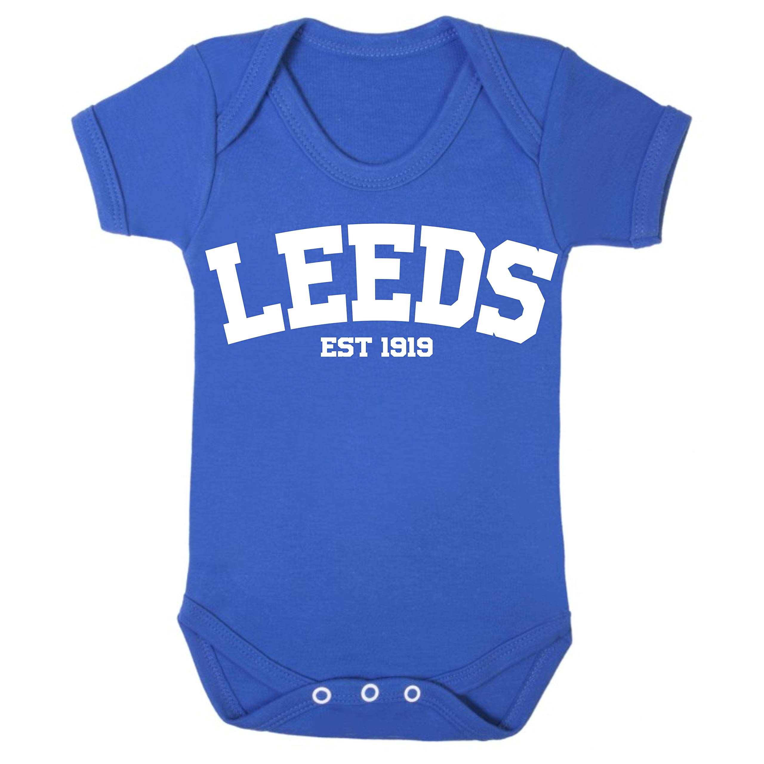 Leeds Established in 1919 Premium Football Baby Grow boy Girl Gift Short Sleeve Vest Romper Short Sleeve Baby Grow Romper Age 3-6 Months Blue