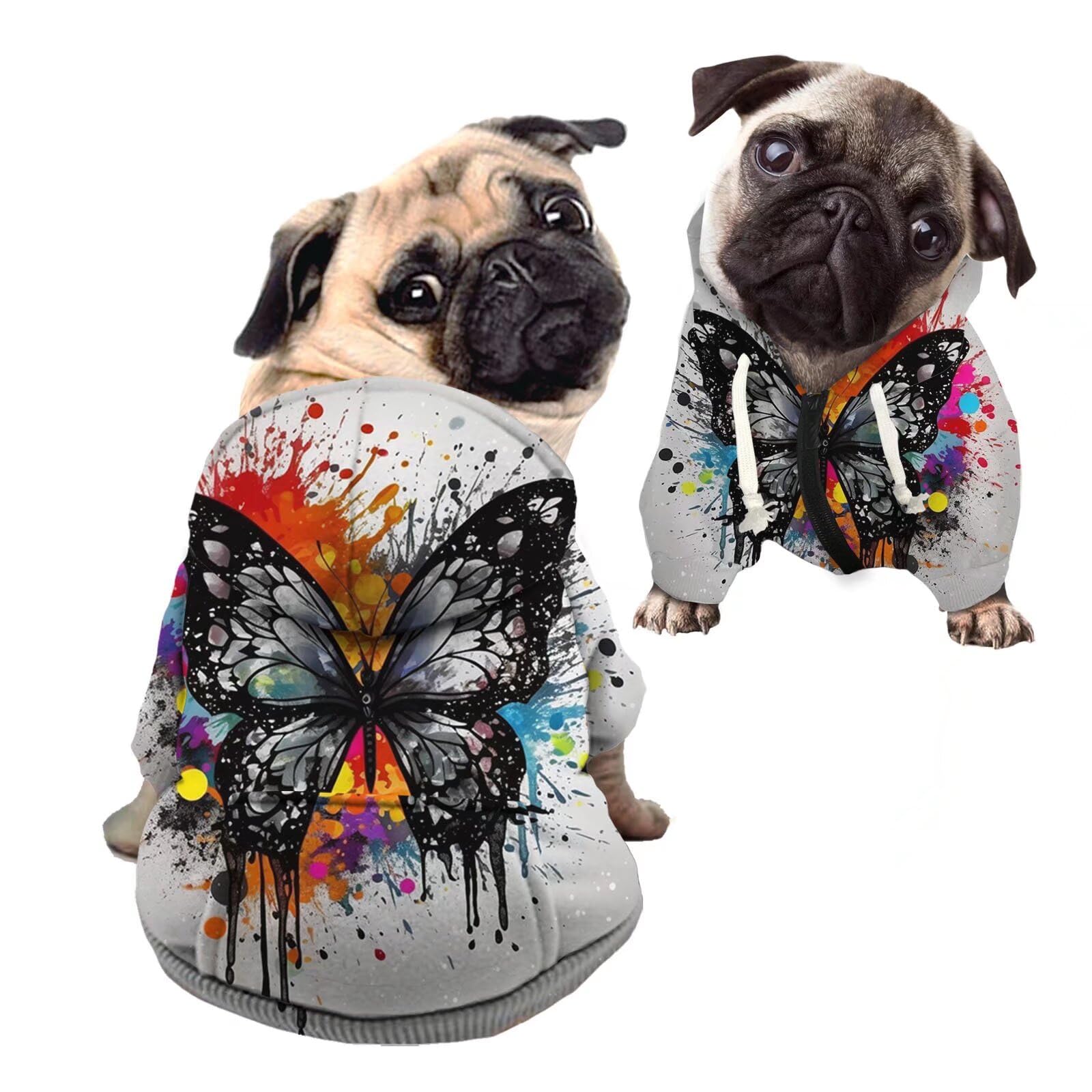 Kuiaobaty Butterfly Dog Hoodie Zipper Colorful Butterflies Comfort Puppy Pet Sweatshirt with Hat Sweatshirt for Small Medium Dogs Jumpers Outfits - M