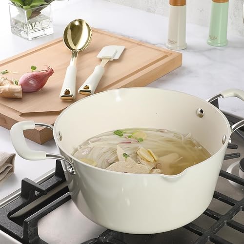 Miniatura 6 de Martha Stewart Lockton - Juego de 2 espátulas y cucharas de cocina, utensilios de cocina de acero inoxidable y nailon con asas de lino y detalles