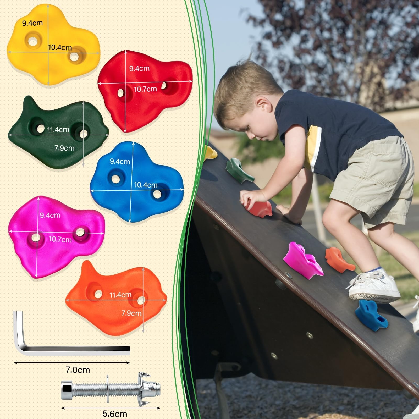 Trymaker Klettergriffe Kinder Outdoor, Kinder Klettersteine für Kletterwand, 15 Stück Kletterwandgriffe Set (Große Größe)