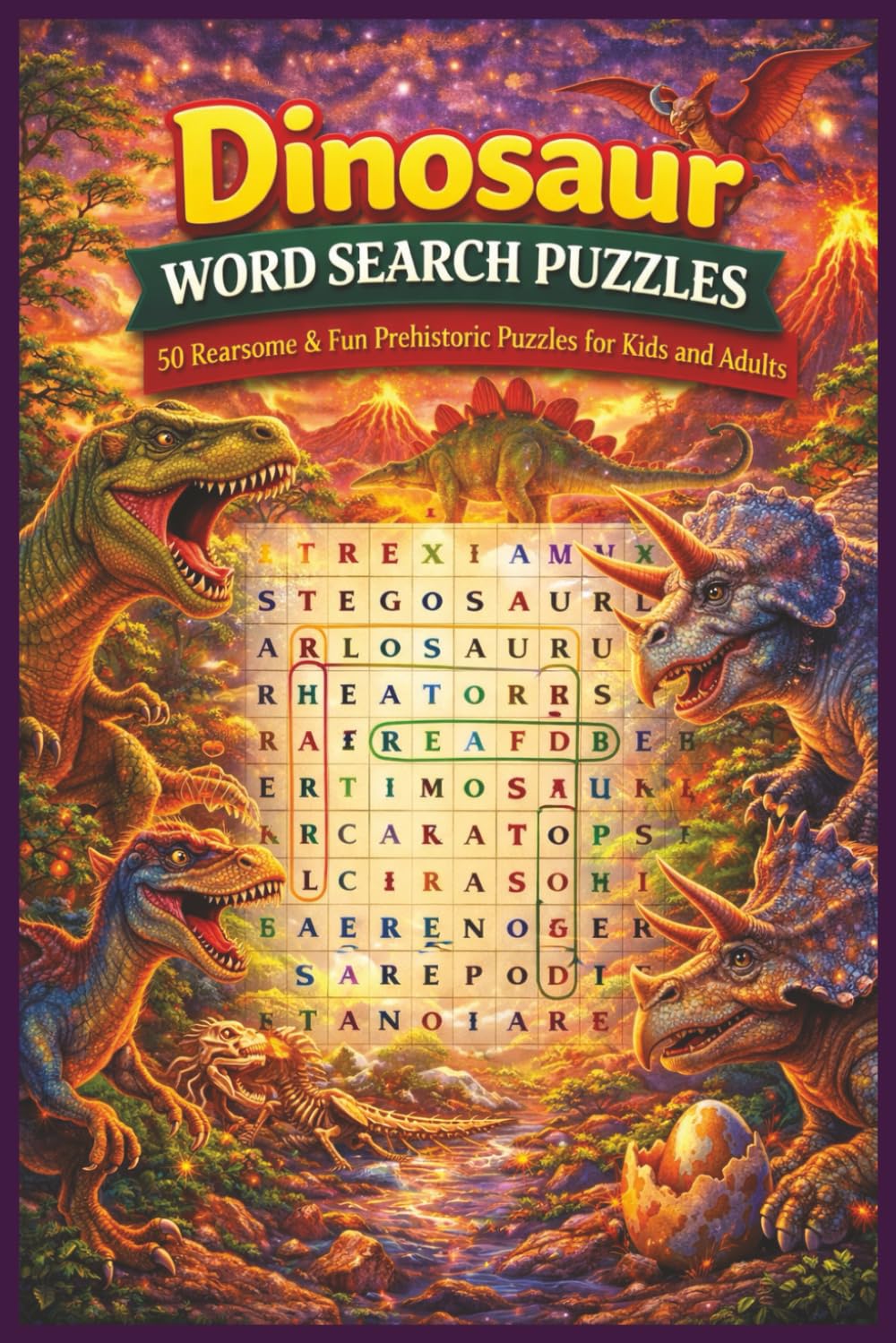 Dinosaur Word Search Puzzles: 50 Roarsome & Fun Prehistoric Puzzles for Kids and Adults (Word search books collection)