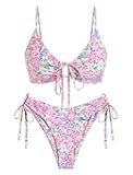 Women's Triangle Bikini Set O Ring Tie String Two Piece Swimsuit 2025 Smocked High Cut Bathing Suit