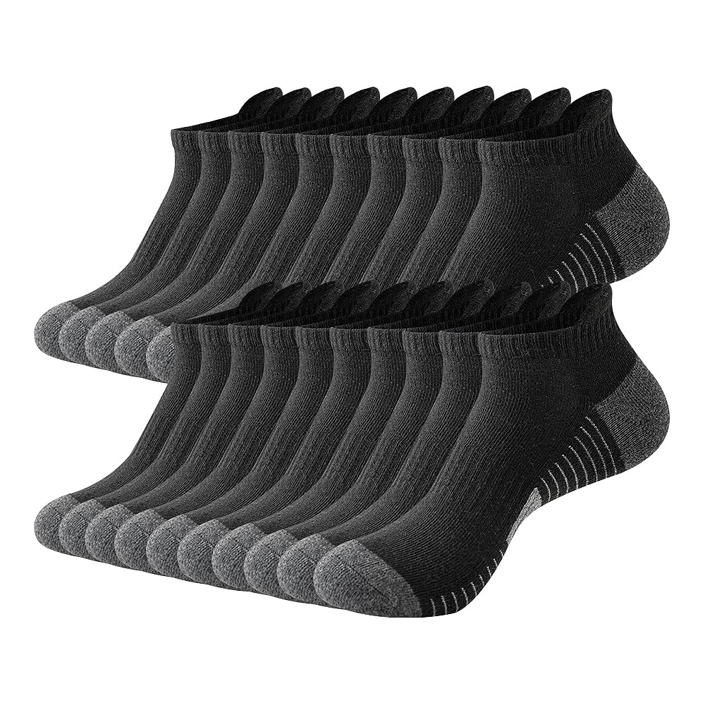 JOYNÉE 10 pares de calcetines deportivos para hombre, acolchados, transpirables, de corte bajo, para hombre, talla de calcetín 10-13