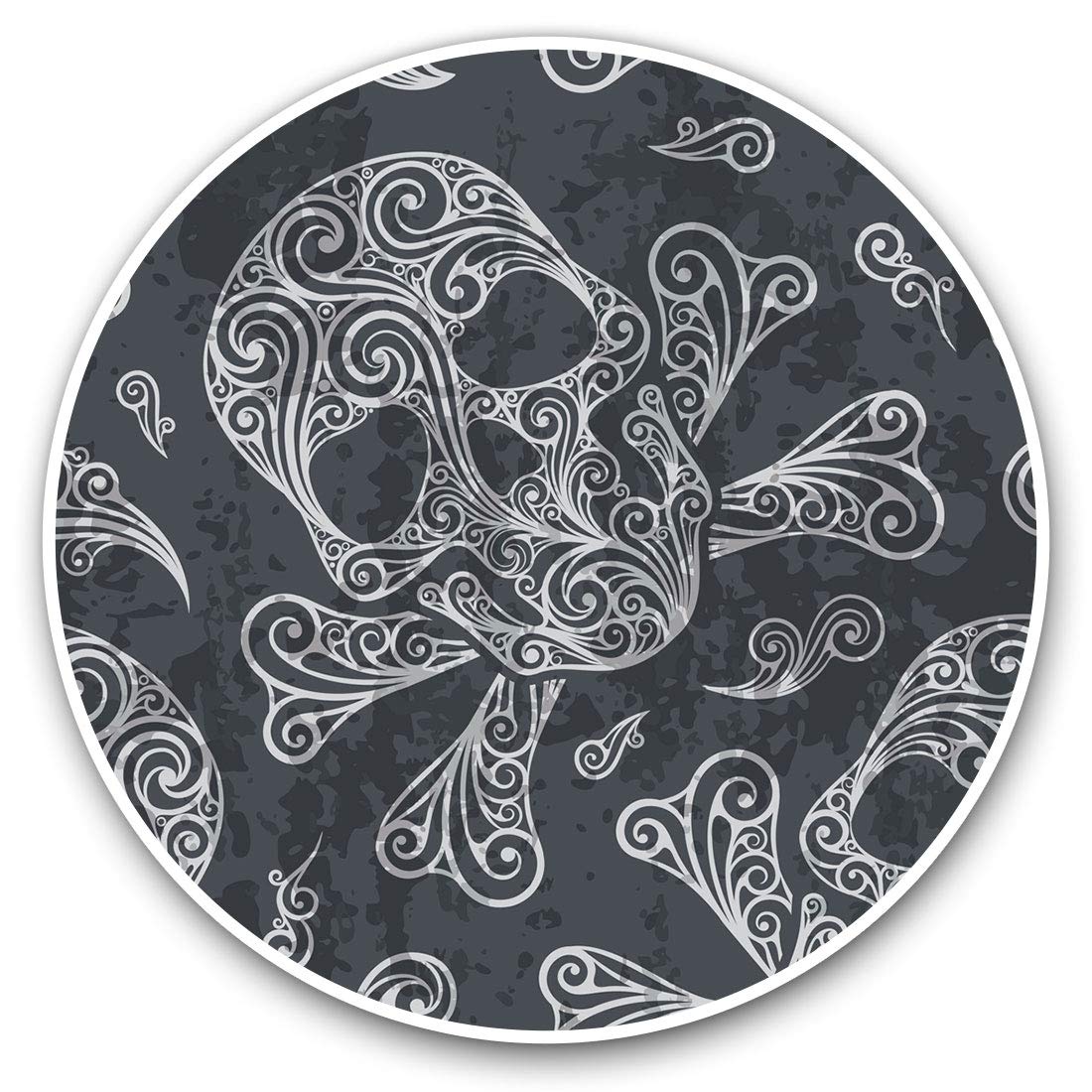 Destination Vinyl Ltd Black Swirly Skull Skulls Goth 8184 Vinyl Stickers (Set Of 2) 7.5Cm - Black Swirly Skull Skulls Goth #8184